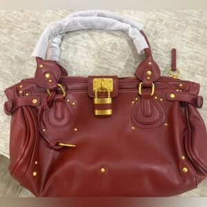 Women's Stud-Accent Leather Tote Bag in Deep Red